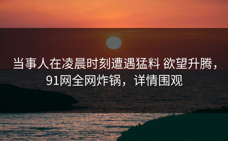 当事人在凌晨时刻遭遇猛料 欲望升腾，91网全网炸锅，详情围观
